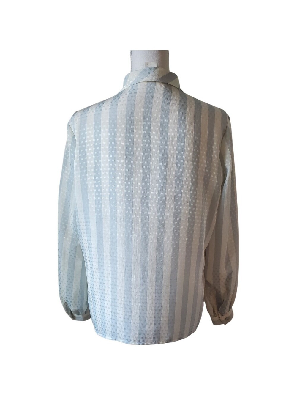 Vintage Rhodes Collection Blue Tie Neck Jacquard Blouse Long Sleeve Size 12 - Picture 4 of 9